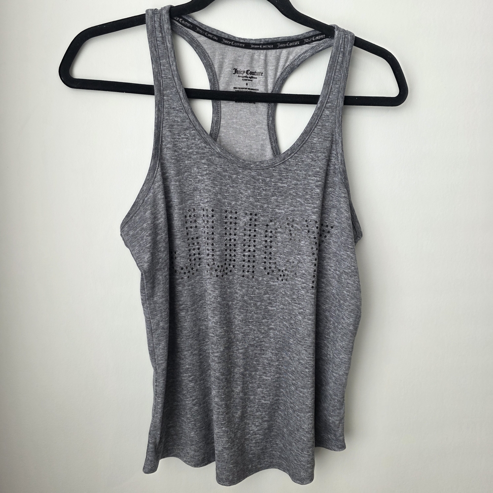 Juicy Couture Gray Racerback Tank Top Women’s Small Glitter Logo Athletic Active - Picture 3 of 8